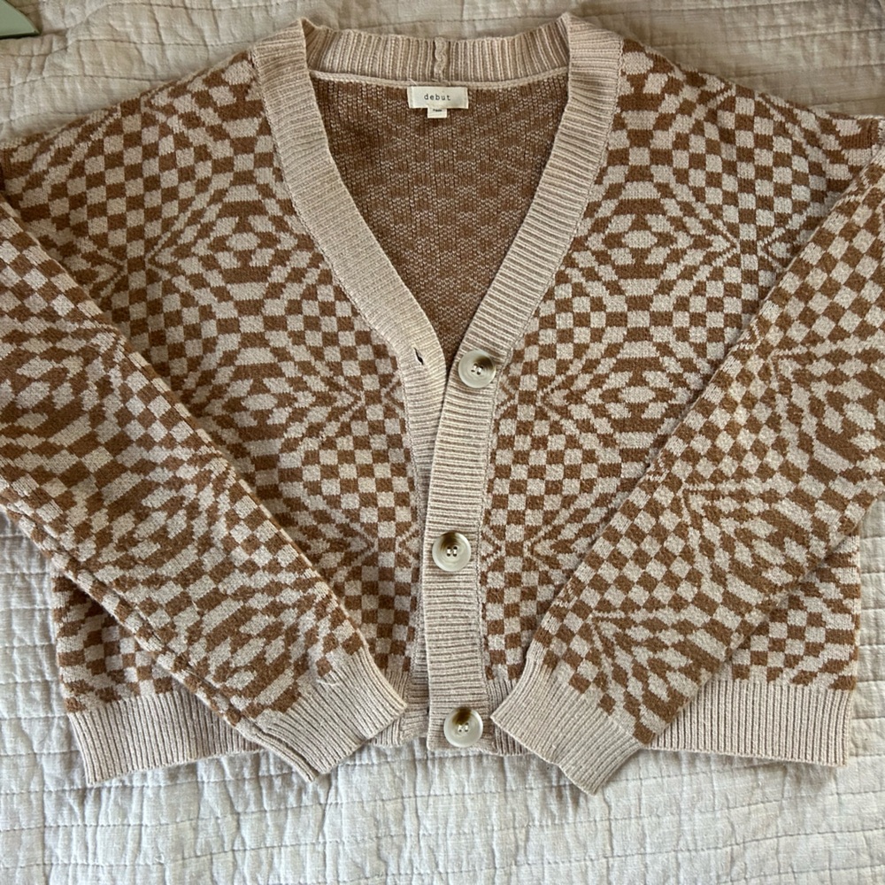 Geometric Checkered Cardigan